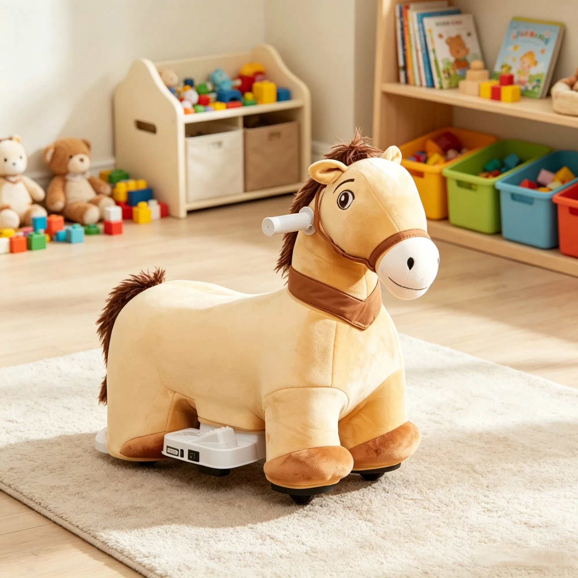 Brown 6V Electric Ride On Pony: Battery Powered Toddler Toy with Music, Forward Movement & Silent PU Wheels for 18-36 Months Old — imagen 6