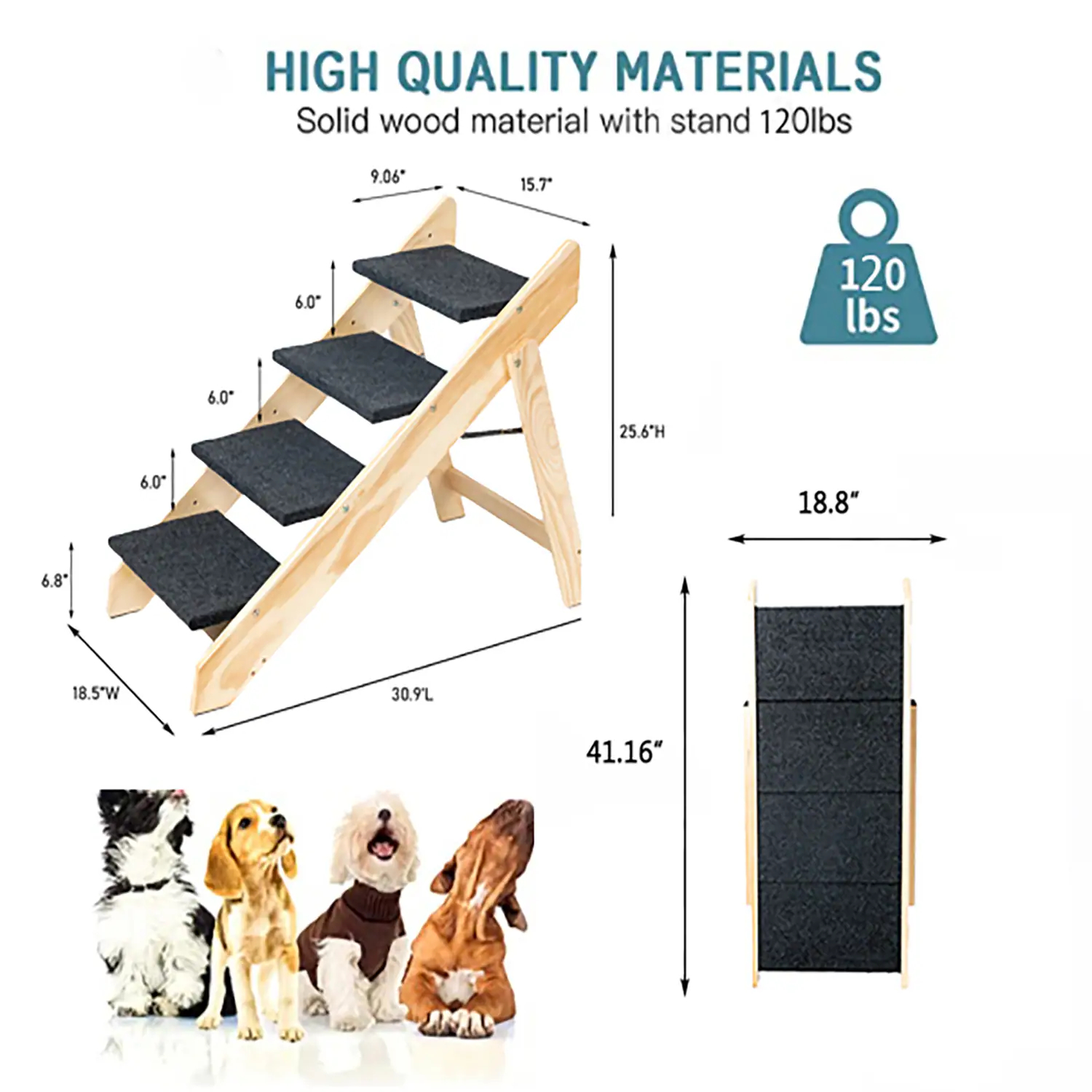 Wood Pet Stairs Pet Steps Foldable 3 Levels Dog Stairs Ramp Perfect For Beds And Cars Portable Dog Cat Ladder Up To 110 Pounds — image 8