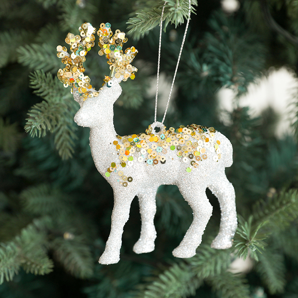 Christmas Deer Pendant Christmas Tree Decoration Sparkling Pink Plush Deer Ornament — image 4