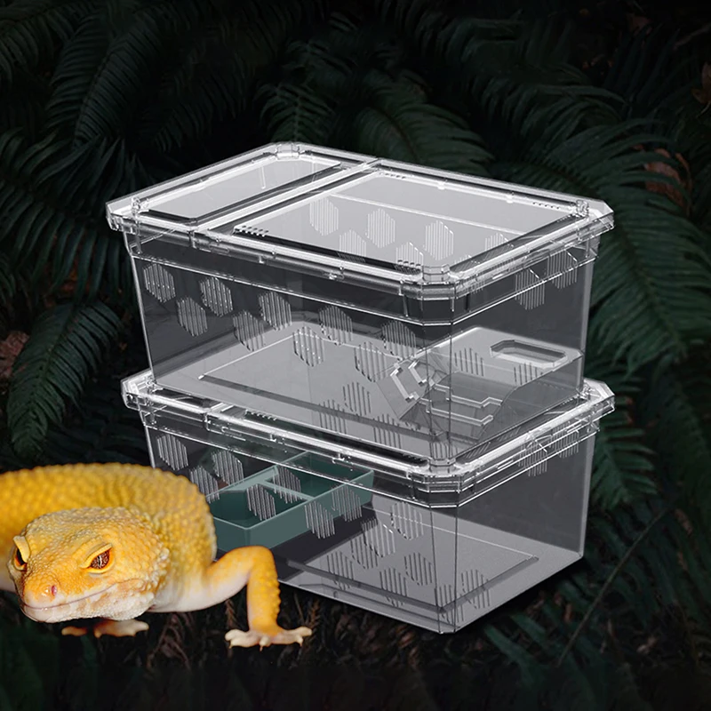 Reptile Tank Spiders Tortoise Lizard Plastic Transparent Reptile Breeding Box Vivarium With Balcony Feeding Supplies — image 1