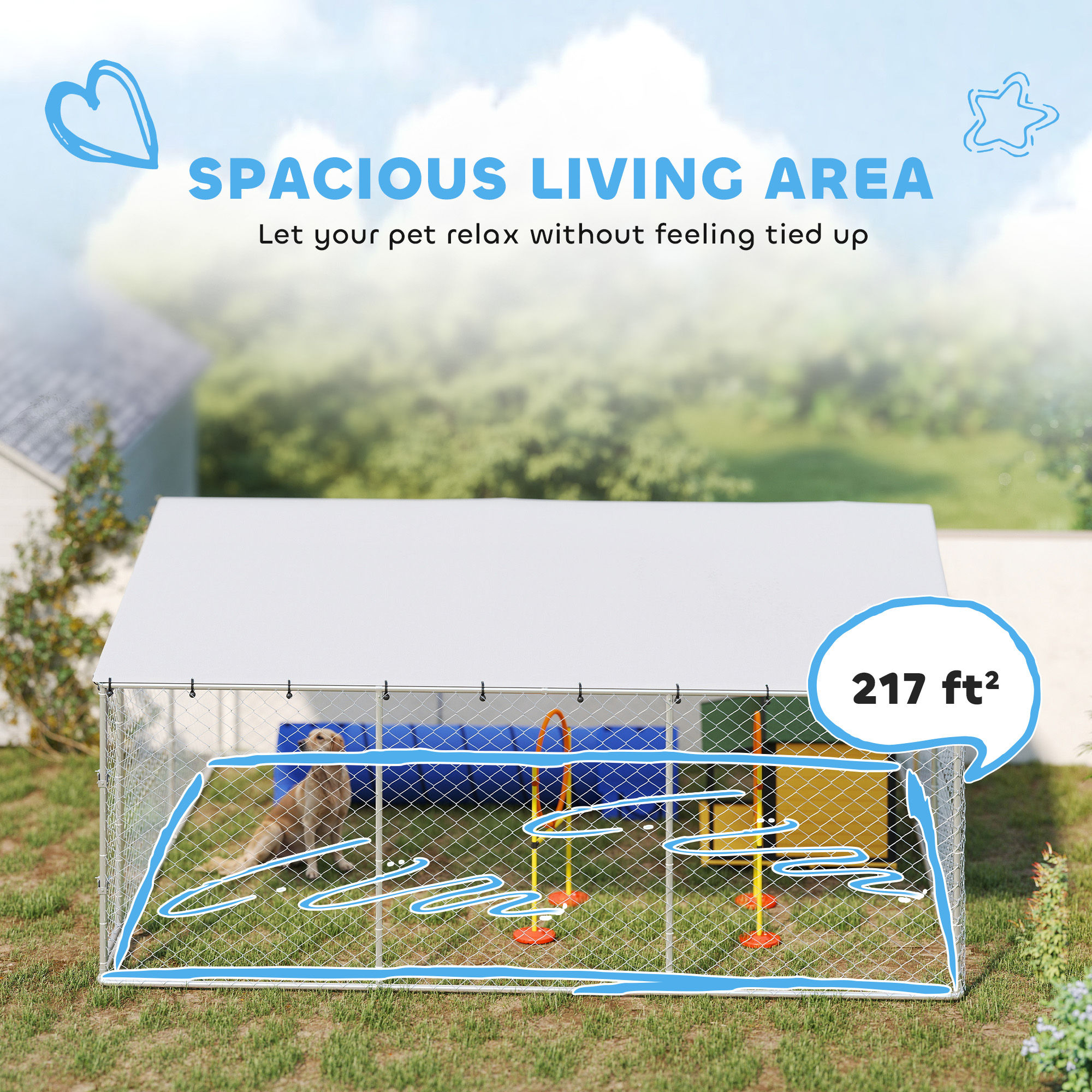 15 x 15 x 7 Dog Kennel Outdoor for Small Medium Large Dogs with Waterproof Roof, Silver — image 4