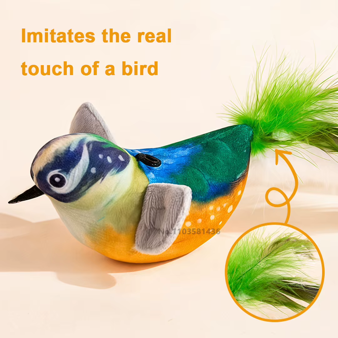 Pet Cat Toys Flying Bird Cat Toy Flapping Wings Sparrow Catnip Toys Vivid Chirping Simulation Bird Interactive Cat Toy — image 3