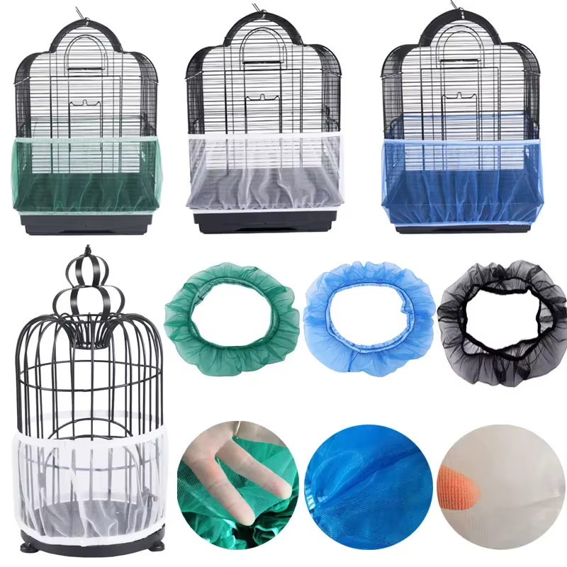 Receptor Seed Guard Nylon Mesh Bird Parrot Cover Soft Easy Cleaning Airy Fabric Mesh Bird Cage Cover Seed Catcher Guard — image 2