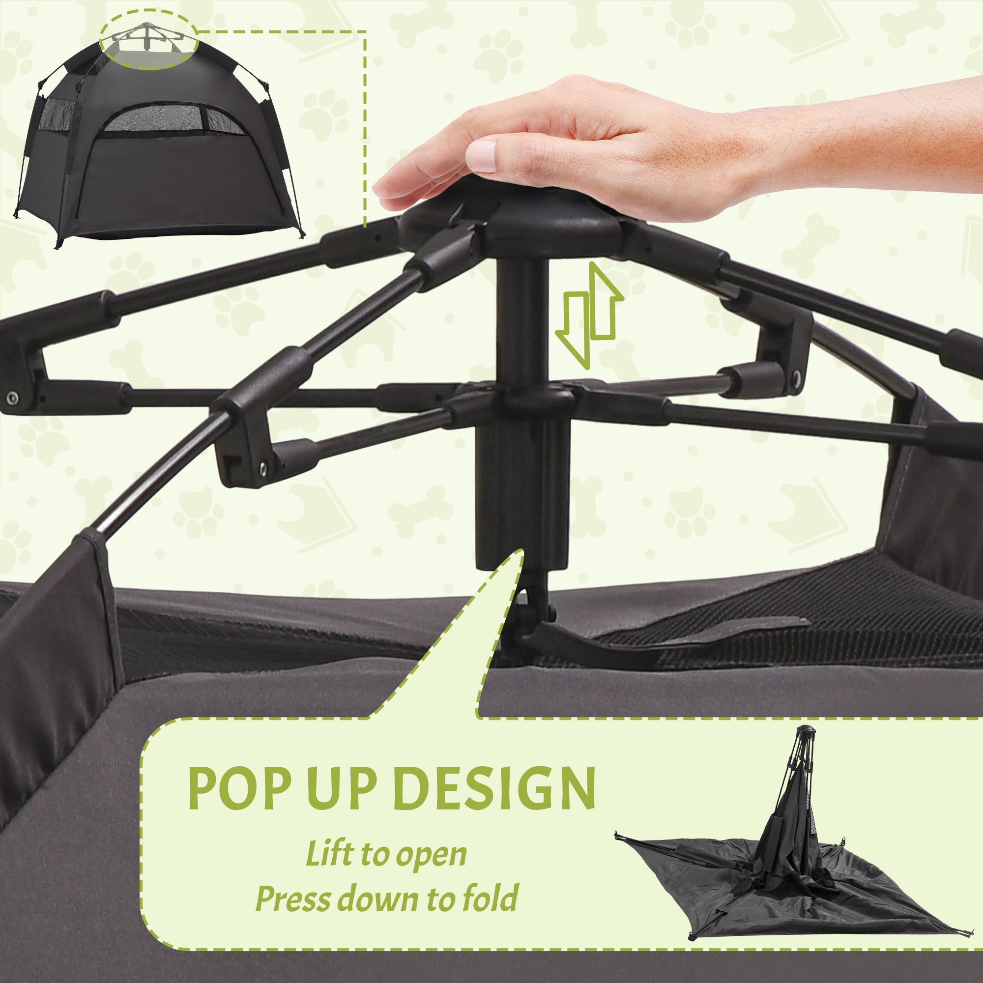 Tenda para Perros Portátil con Techo de Plegado para Perros Grandes y Extra Grandes con Bolsa de Transporte, Gris Oscuro — imagen 3