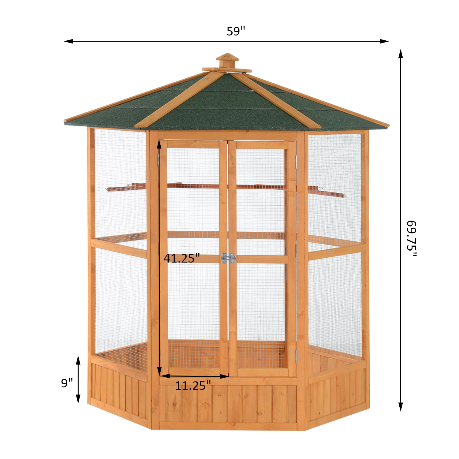 69 Large Wooden Bird Aviary Hexagonal Outdoor Aviary Flight Bird Cage With Covered Roof, Brown — imagen 2