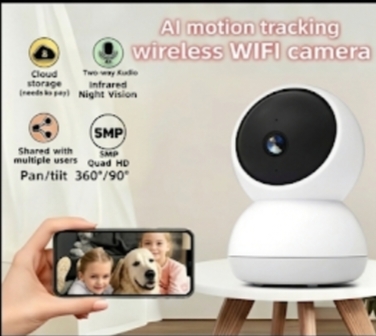 Cámara de Seguridad WiFi Inteligente para Interior con seguimiento de mascotas y bebés 360°