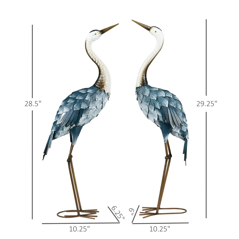 Crane Garden Statues, 28.5 29 Standing Bird Sculptures, Metal Yard Art Decor, Landscape Decoration Set Of 2, Blue — imagen 5