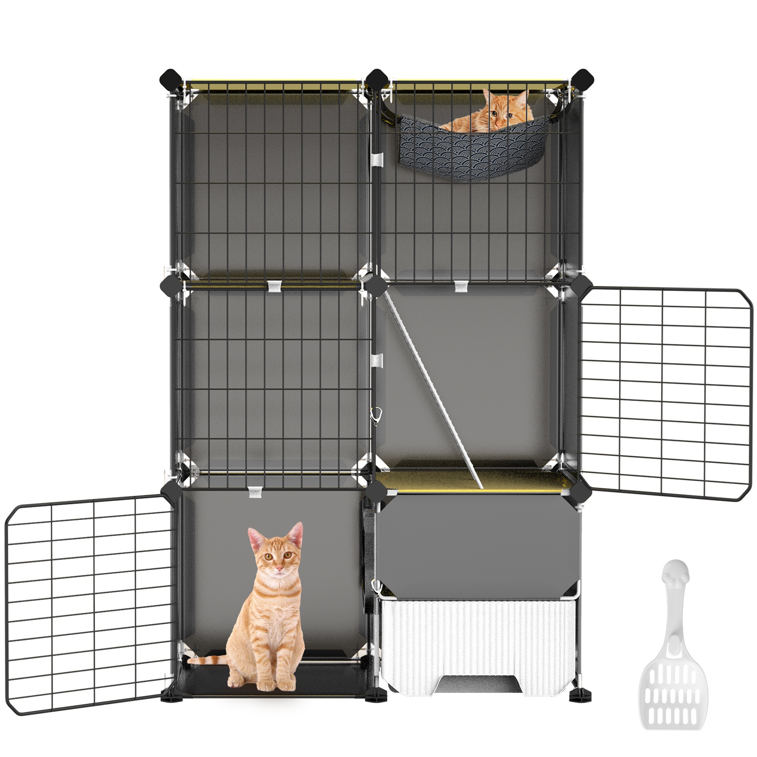 3 Tier Cat Cage Indoor With Litter Box Hammock Detachable Metal Wire Cat Kennel Cat House Cat Enclosure With Ladder For 1-2 Kittens — image 11