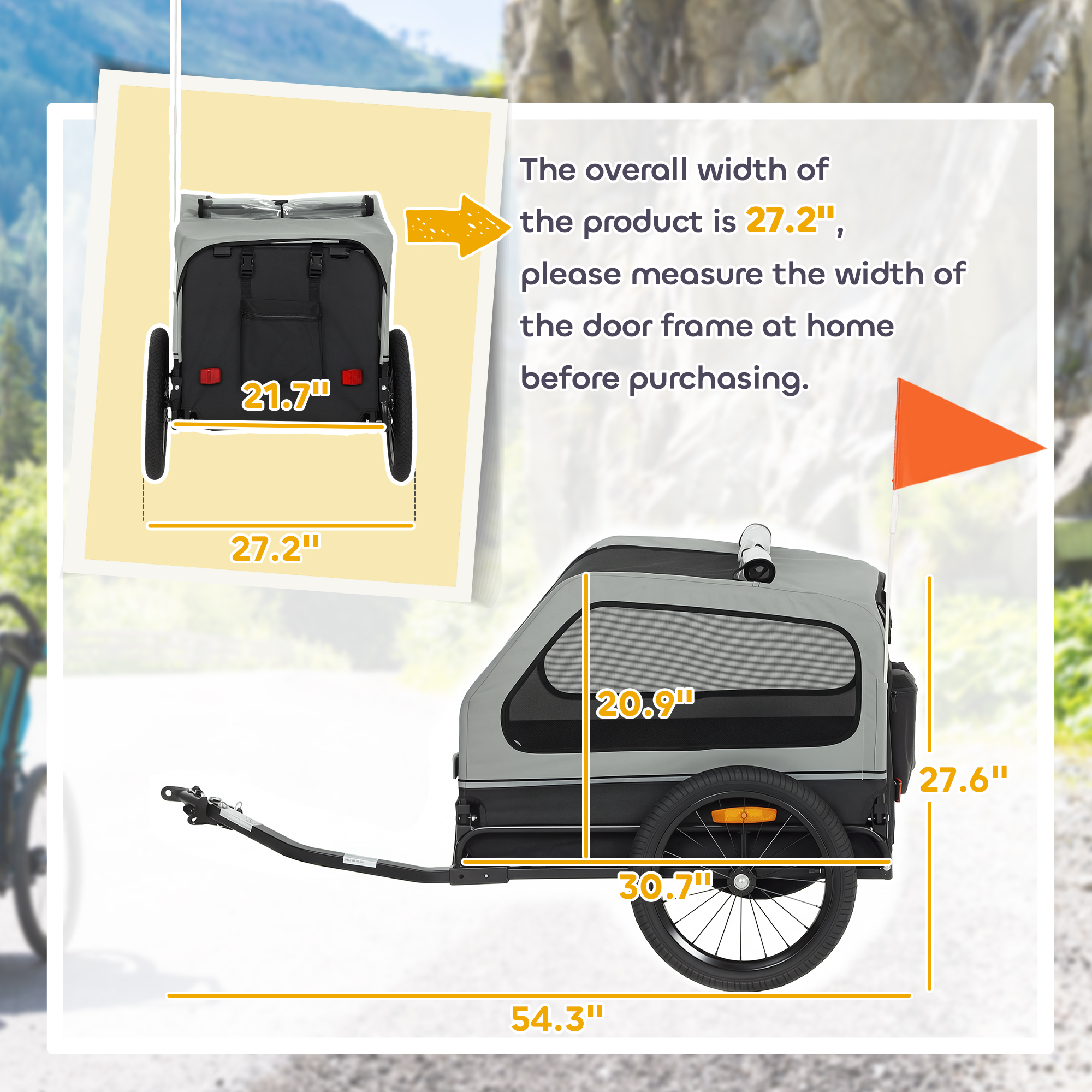 Dog Bike Trailer for Small & Medium Dogs, Universal Bicycle Coupler, Flip-Down Ramp Tailgate, Gray — imagen 4