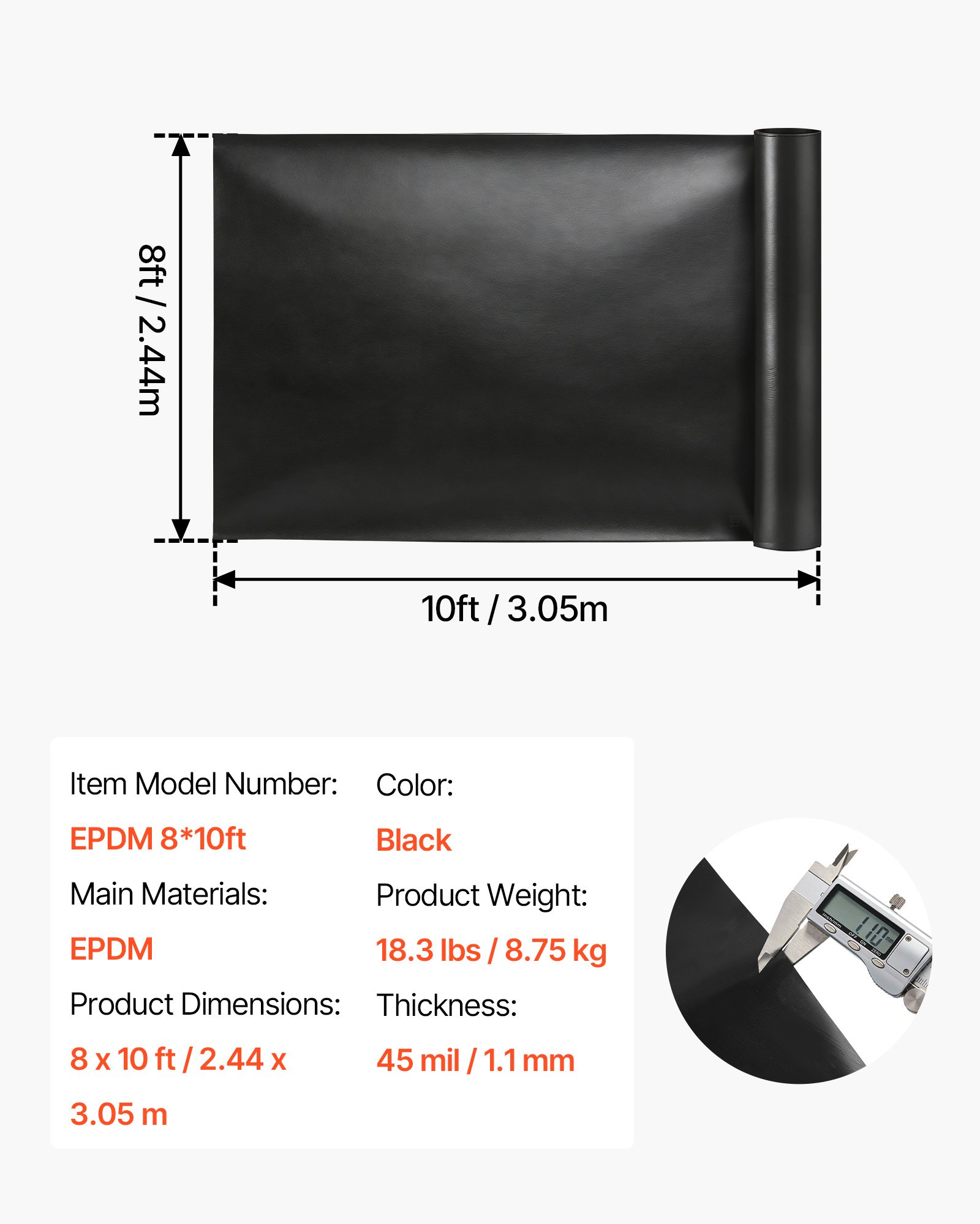 Pond Liner, 45 Mil Thickness, EPDM Rubber Material Fish Pond Liner For Outdoor Ponds, Easy To Cut, Durable & Leakproof, For Water Garden, Waterfall, Fishpond, Koi, Fountains, Black — image 1
