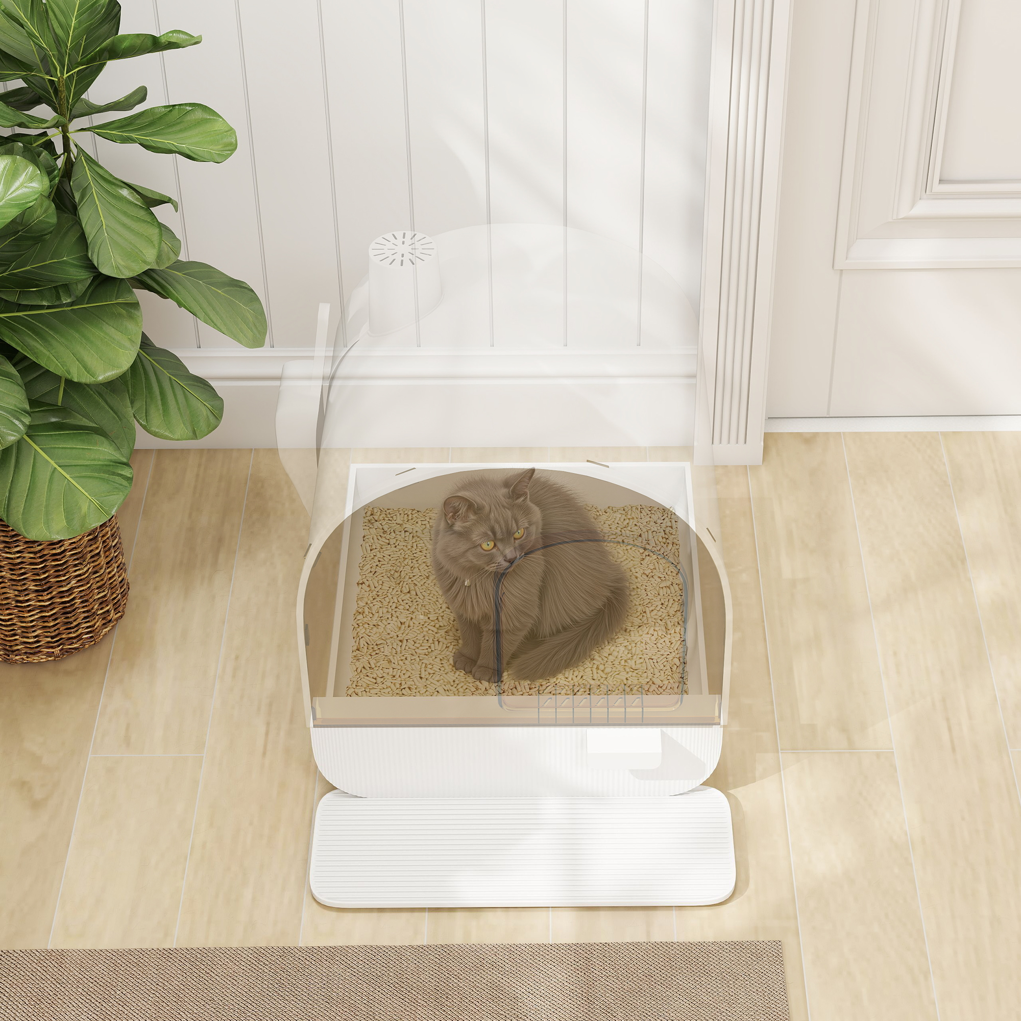 Caja de Arena para Gatos con Tapadera y Cuchara, Blanco — imagen 6