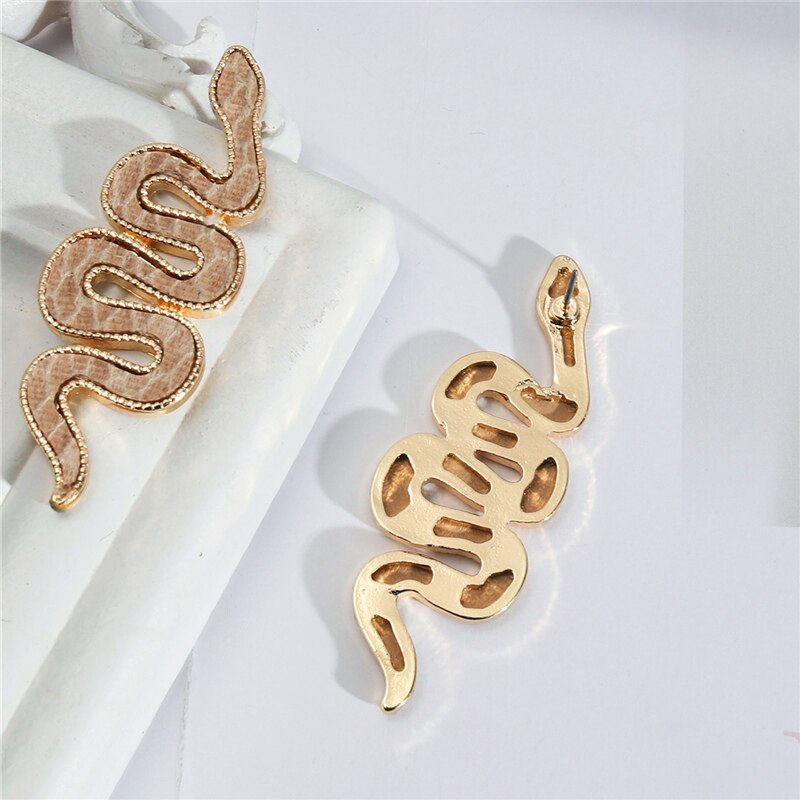 Vintage Leather Abalone Shell Snake Shaped Stud Earrings Geometric Irregular For Women Girls Party Jewelry Gifts — image 3