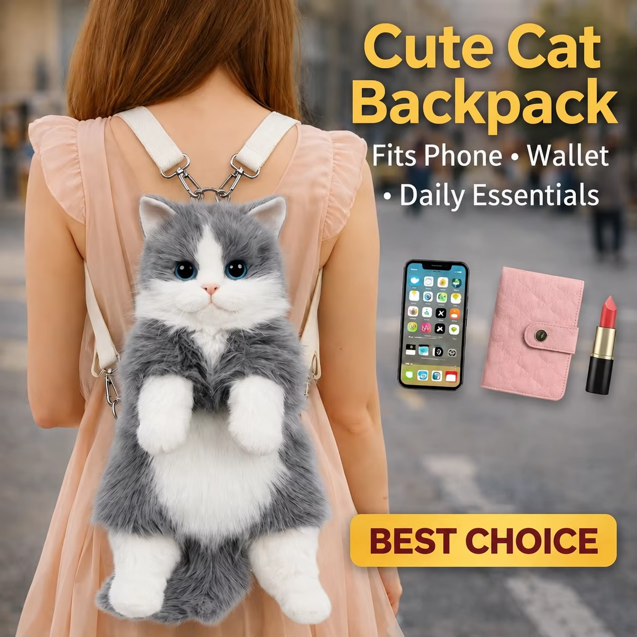 Cute Cat Backpack for Girls, Kawaii Plush Bag, Soft Animal Crossbody Bag for School, Travel & Daily Outfit — image 1