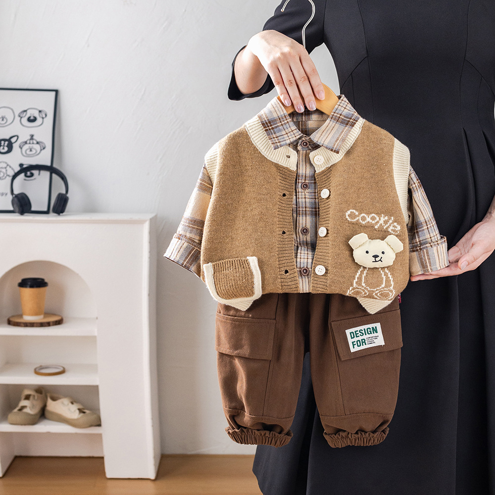 Toddler Boys 3-Piece Set Bear Letter Print Sweater Vest Spring Autumn Outfit 0-4 Years — image 4
