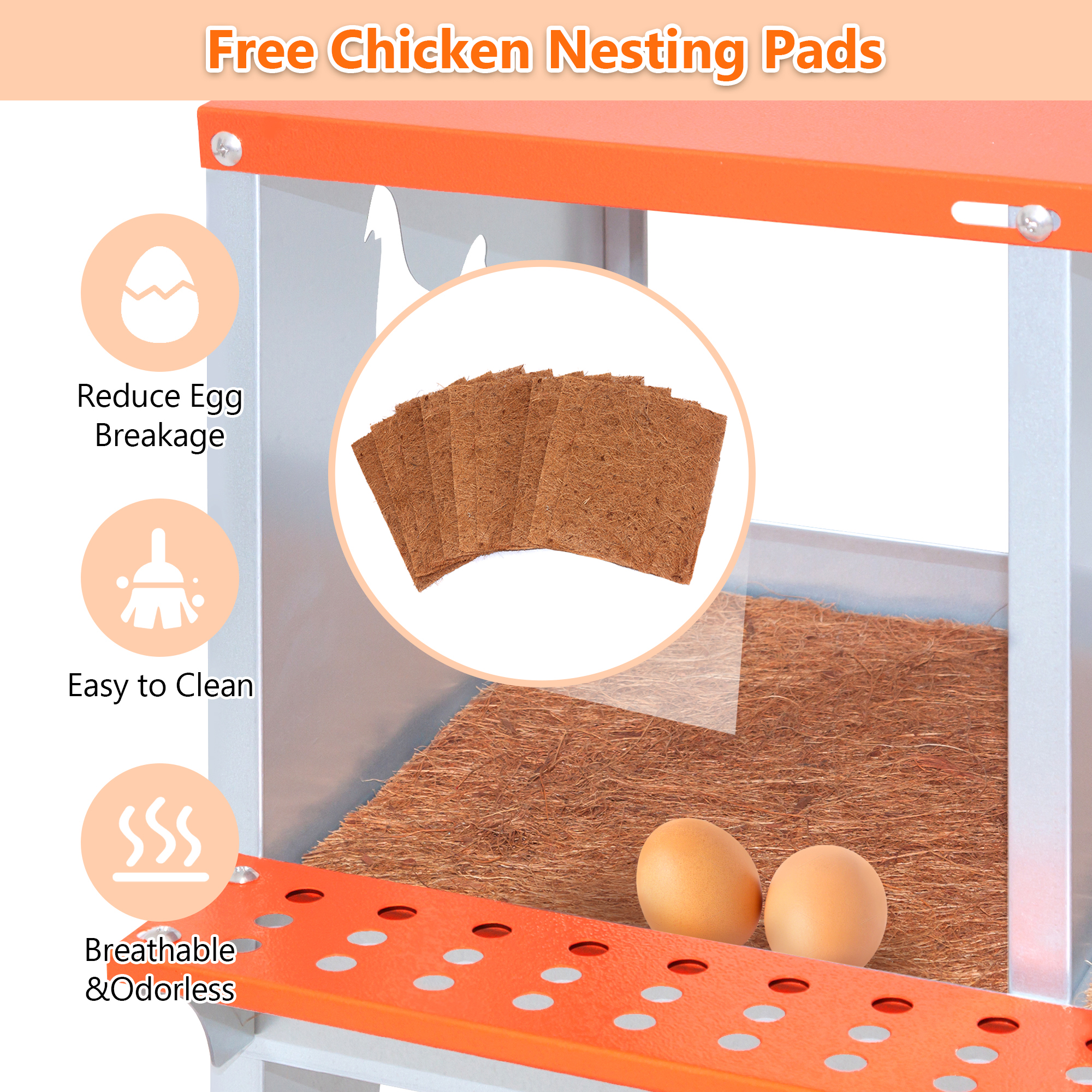 Nidal Metálico de 10 Compartimentos para Montaje en Pared, para Gallinas y Patos, Fácil Recolección de Huevos, Equipo de Gallinero de Acero Galvanizado Ventilado, Naranja — imagen 3