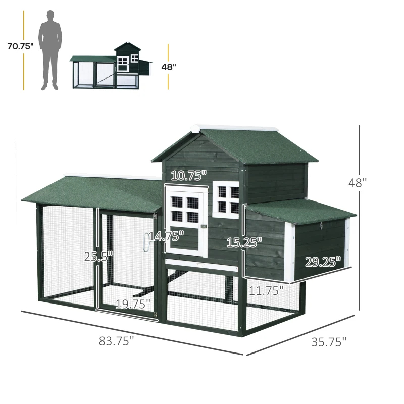 Casa de Pollos en Madera, Gallinero Exterior con Corral, Caja para Ponedoras, Teja de Asfalto, Plato Desmontable, Varios Paquetes Envíados. Por Favor Preste Atención a las Dimensiones y el Peso en los Detalles — imagen 1