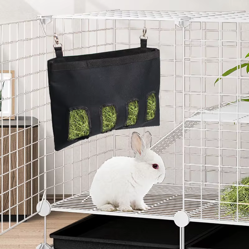 Bolsa de Alimento para Conejo Bolsillo Suspendido Contenedor Rápido Negro Duradero para Conejos Caviares y Pequeños Animales Menores — imagen 2