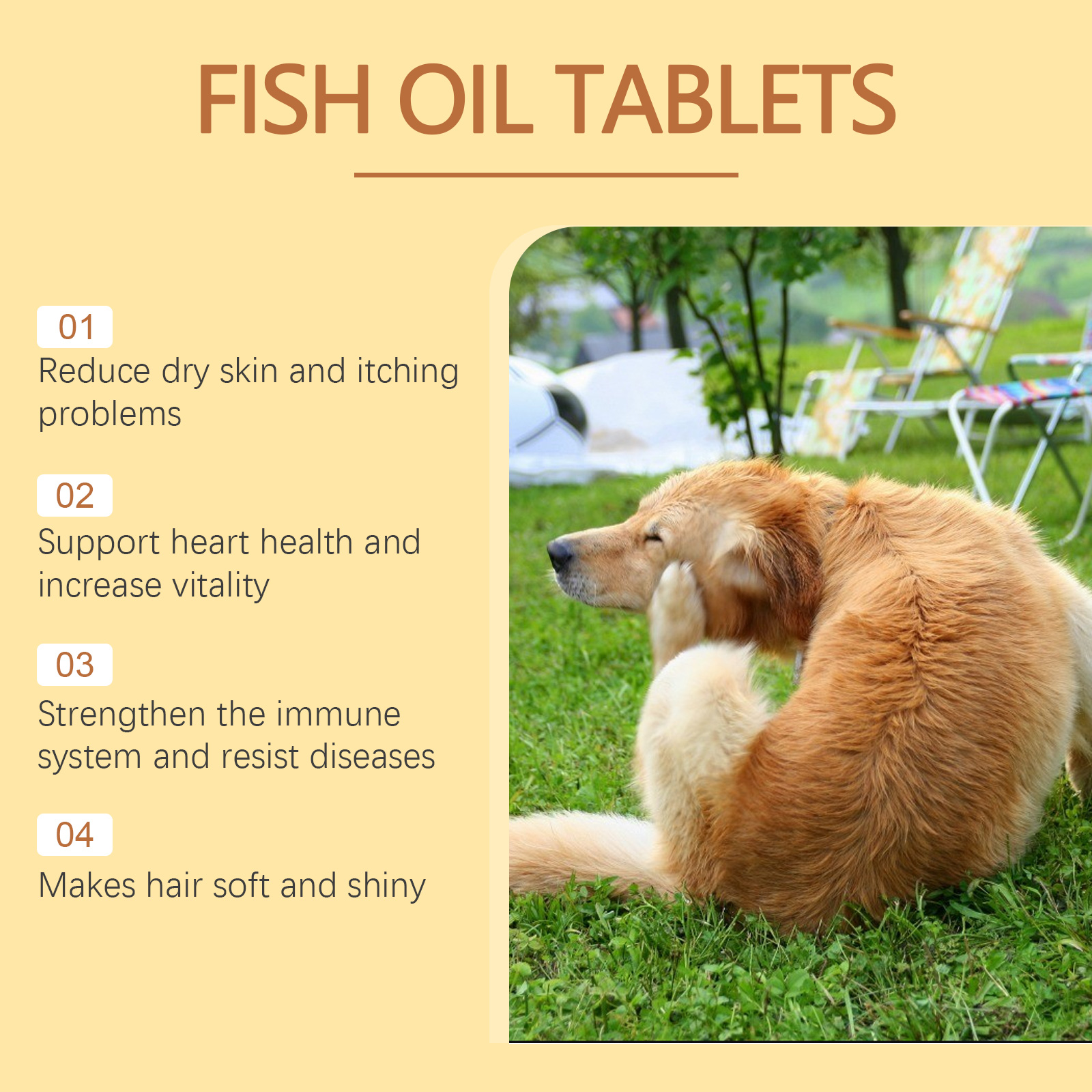 Tabletas de Aceite de Pescado para Perros, Suplemento Omega-3 para Pieles y Cachos, Alivio de Picazón e Alergias Estacionales, 60 Tablets — imagen 4