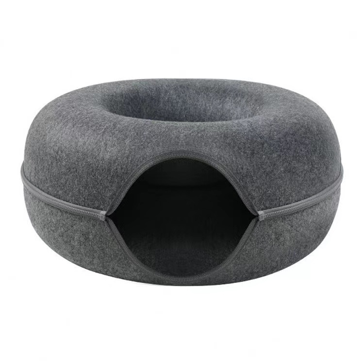 Felt Donut Cat Bed with Zipper Cat Tunnel and Cat Toy Double-Layer Pet Bed for Cats — image 9
