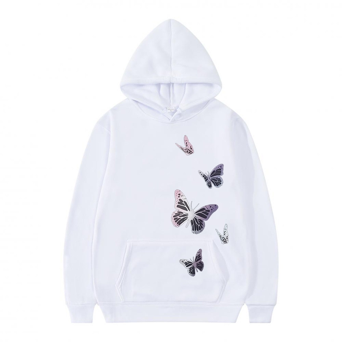 Fleece Lined Hooded Sweatshirt Couple Loose Casual Sporty Trendy Butterfly Design — image 6