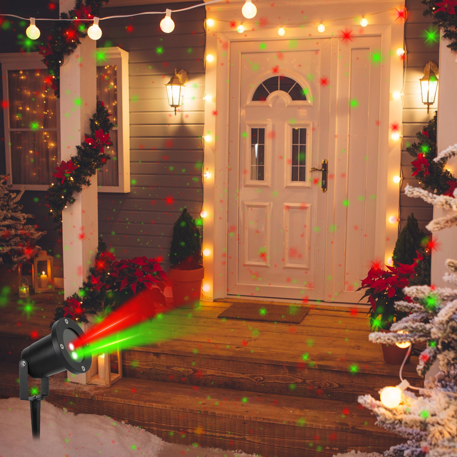 Proyector de Láser Exterior con Proyección Roja y Verde, 3 Modos, 12 Velocidades, 6Hrs Cronómetro IP44 Resistentes a Agua, Fuego de Luciérnaga para Navidad, Halloween, Festividades — imagen 8