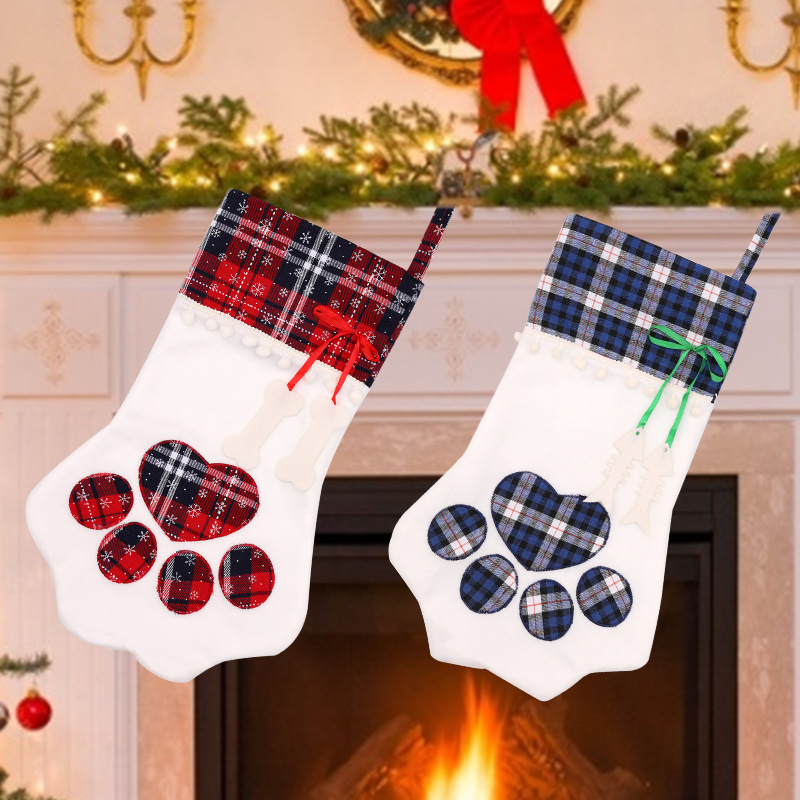 Christmas decorations dog paws Christmas socks hanging bones cat paws Christmas gift bags — image 1