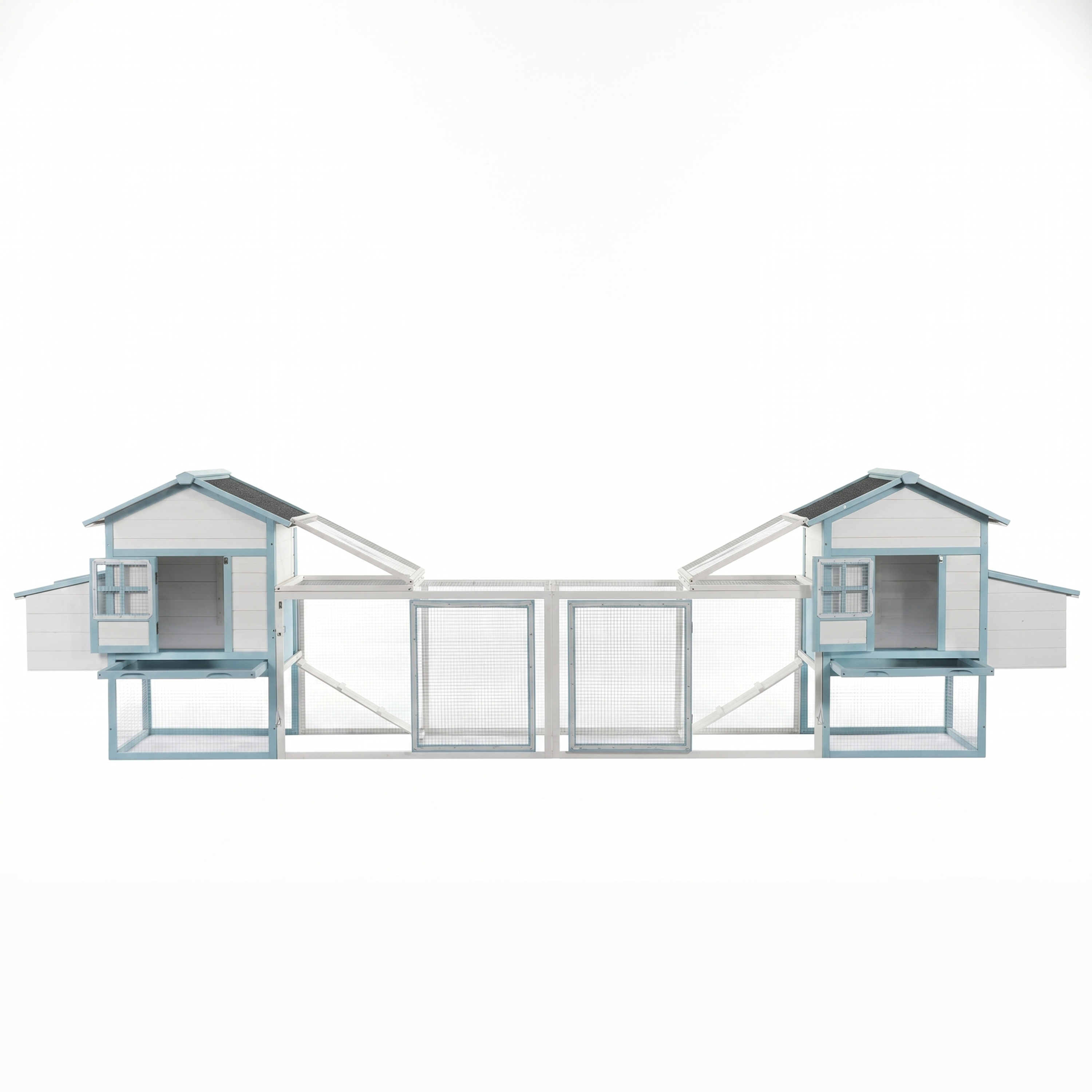 Casa de Gallinas Grande en Madera con Dos Cajas de Incubación, Corral Exterior con Techo Impermeable de Asfalto y Acceso Peatonal, Jaula de Pollos de Madera de Abeto con Platos de Desperdicios Retraillables, Azul y Blanco para Gallineros de Patio — imagen 16