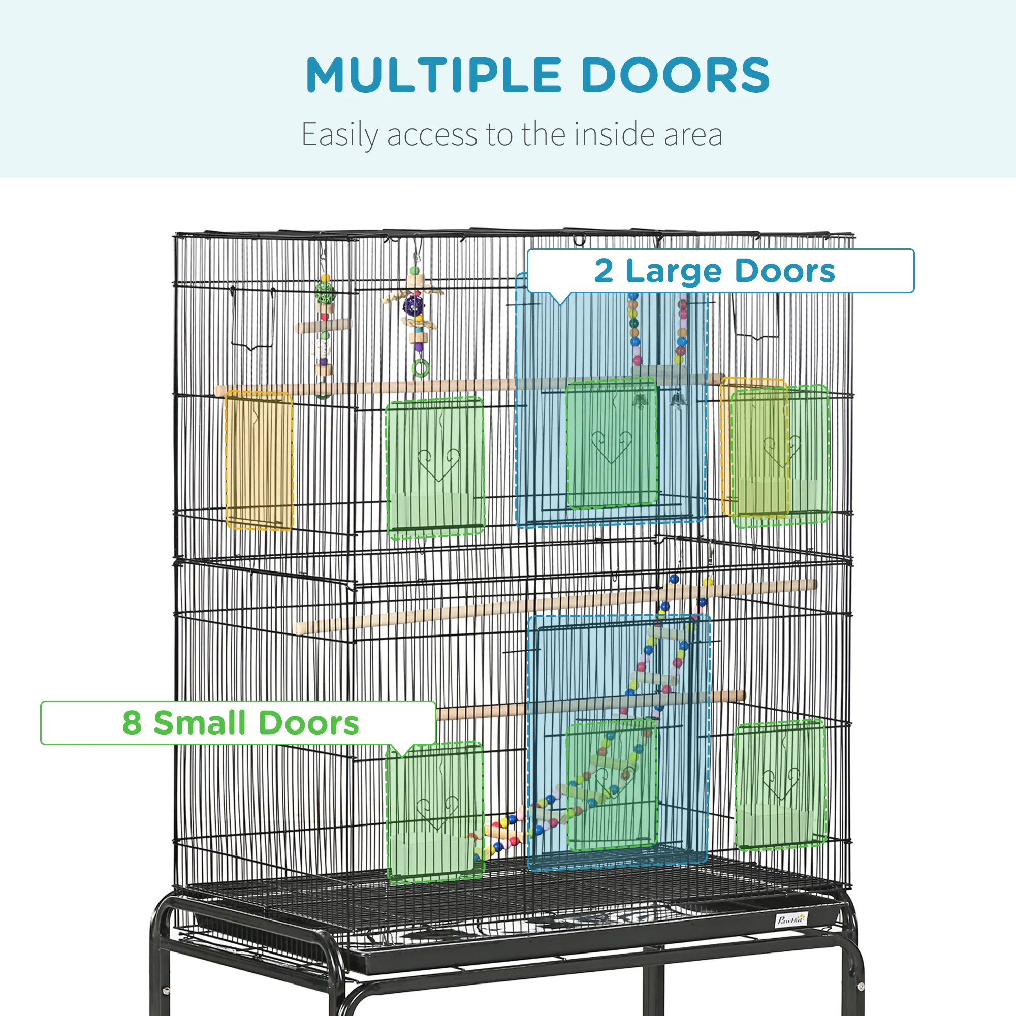 52" Bird Cage with Rolling Stand, Toys, for Budgies Canaries Black — image 3