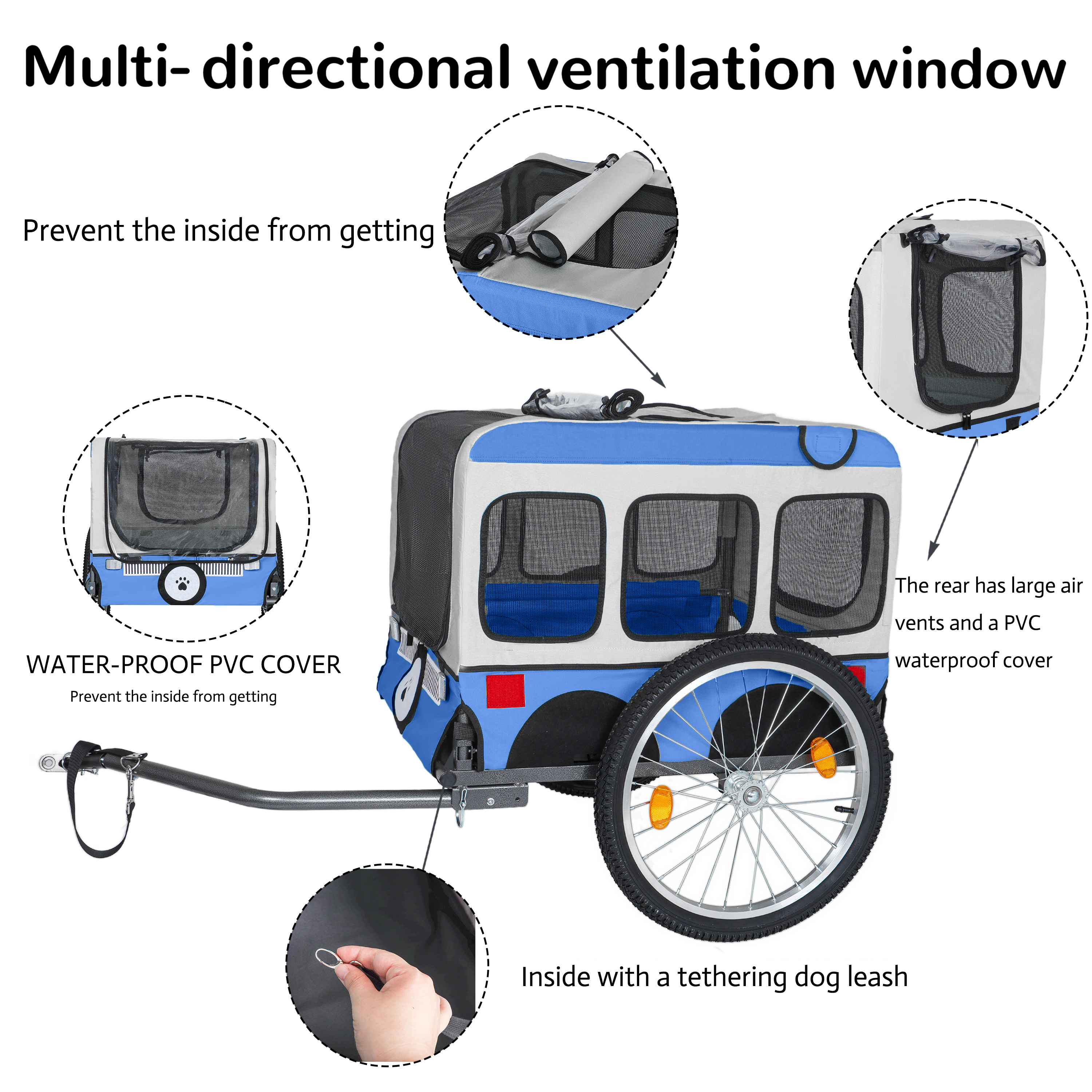 Remolque de Bicicleta Plegable Grande para Perros - Llantas de 20×2 1/8 Pulgadas, Estructura de Acero Resista, Diseño Espacioso, Ciclismo y Aventuras en Terrenos Varios — imagen 4