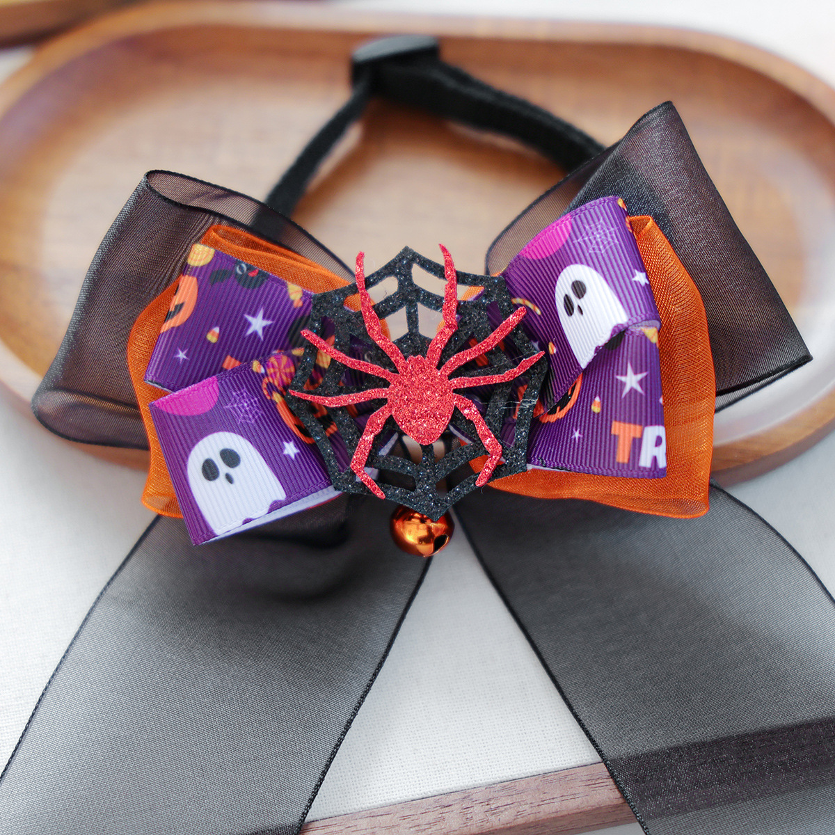 Collar de Halloween para Perros y Gatos, Corbata con Araña de Cabeza de Calabaza, Vestimenta de Fiestas — imagen 3