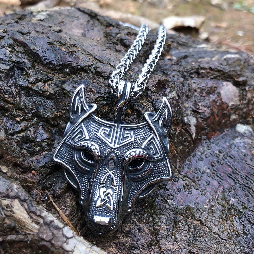 Cadena con Colgante de Cabeza de Lobo Gris Nórdico, Estilo Asgard — imagen 1