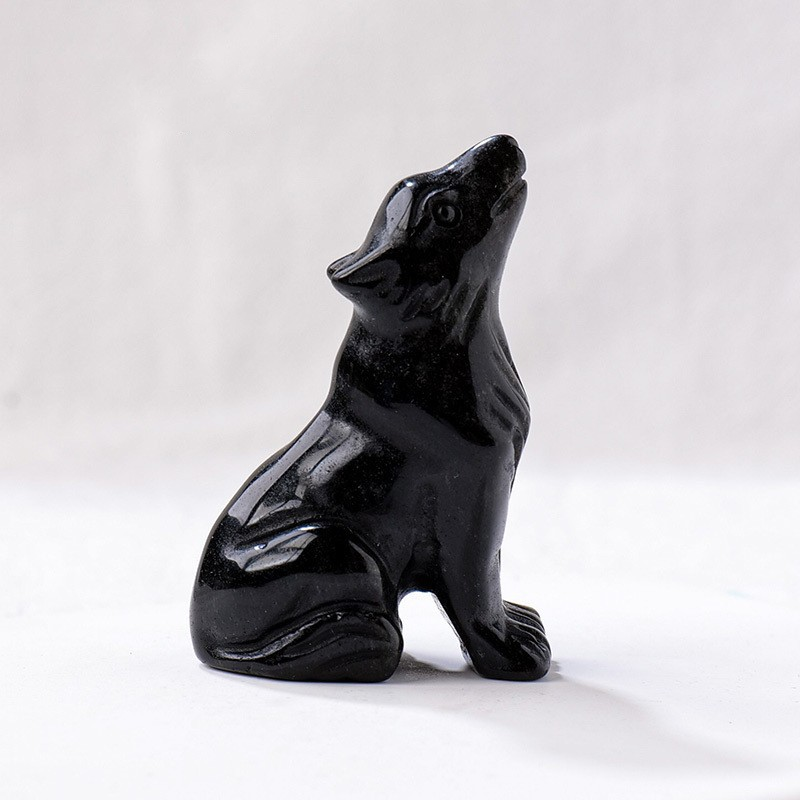 Natural crystal wolf cub carving piece, crystal animal raw stone, mineral specimen, home decoration ornament — image 17