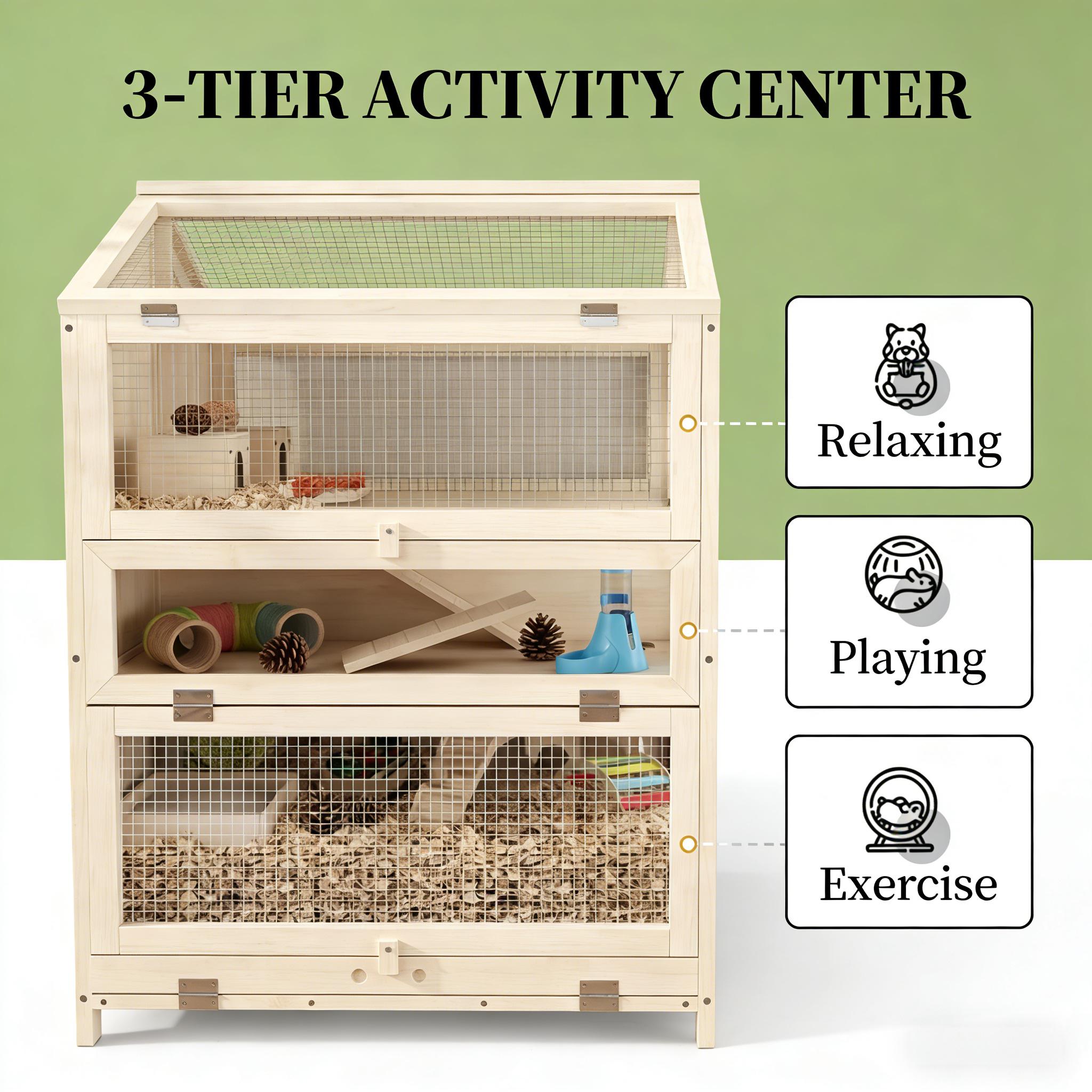 Small Animals Cage, 3 Tier Pet Cage, Wooden Hamster Cage — image 7