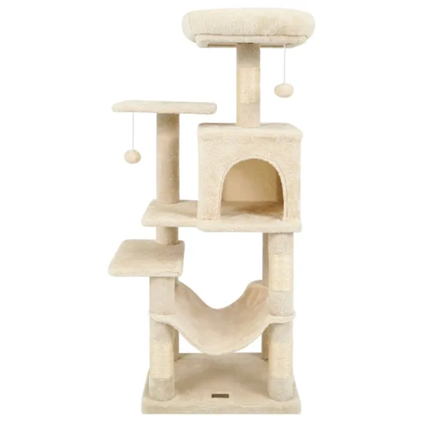 44" Multi-Level Cat Tree With Spacious Top Perch, 2-Door Condo & Hammock For Indoor Cats -Beige — image 3
