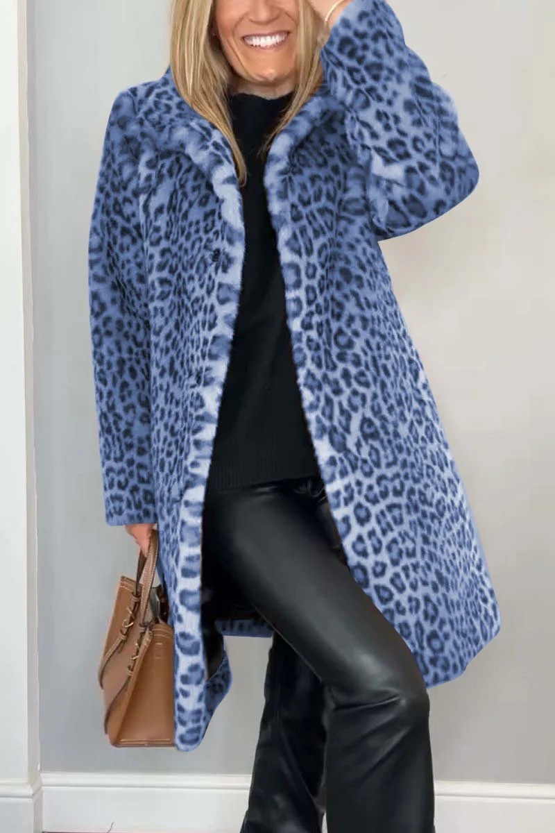 Abr Verano Capa de Piel Plush con Estampado de Leopardo de Longitud Media — imagen 12
