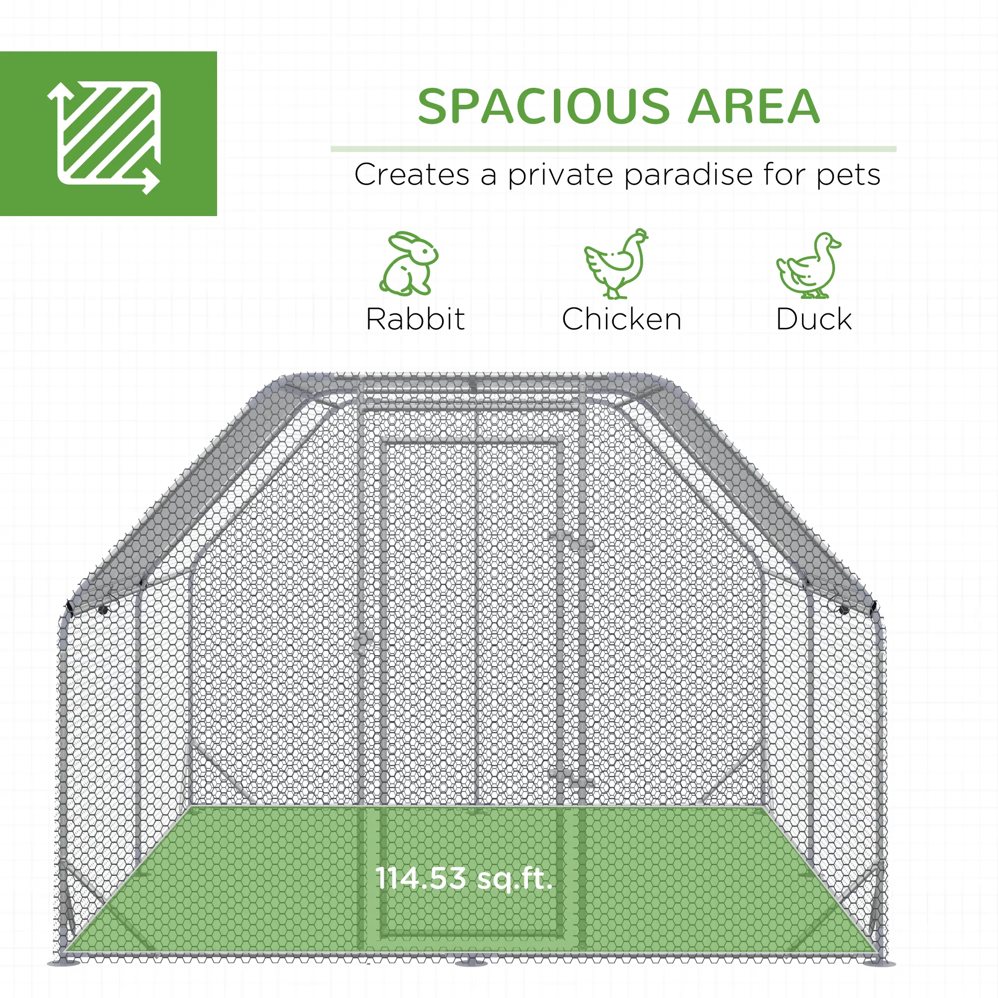 Chicken Run, Galvanized Large Metal Chicken Coop Cage, Walk-in Enclosure Poultry Hen Run House Playpen Rabbit Hutch with Flat Roof, Cover, 9.2' x 12.5' x 6.5', Silver — image 3