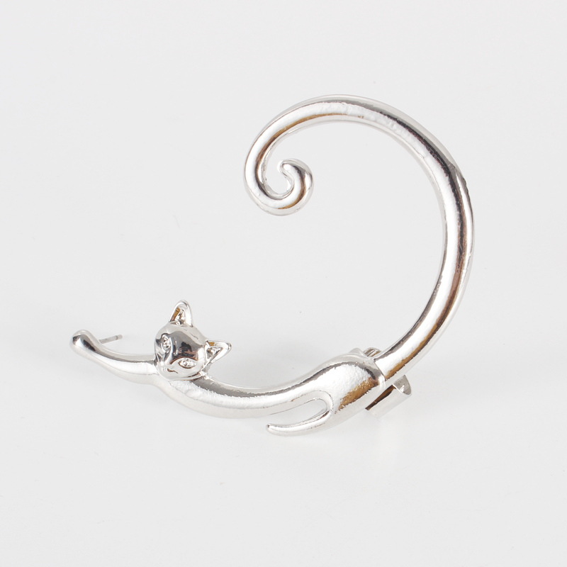 Single Piece Punk Style Cat Post Earring with Ear Cuff Rock Animal Black Stud Earring — image 10