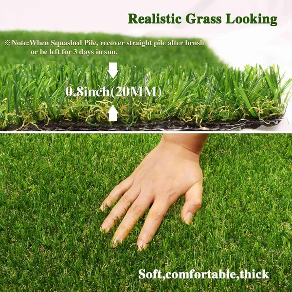 Manta de césped artificial 6,5m x 4,57m con agujeros de drenaje. Céspedo sintético con base de goma, económico y ideal para áreas de mascotas interior y exterior, jardín, patio y balcón — imagen 3