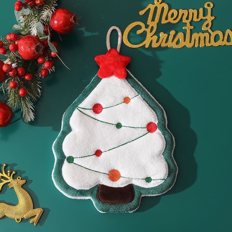 Christmas coral fleece hand towel hanging type absorbent quick drying cloth, kitchen and bathroom hand towel pendant — image 4