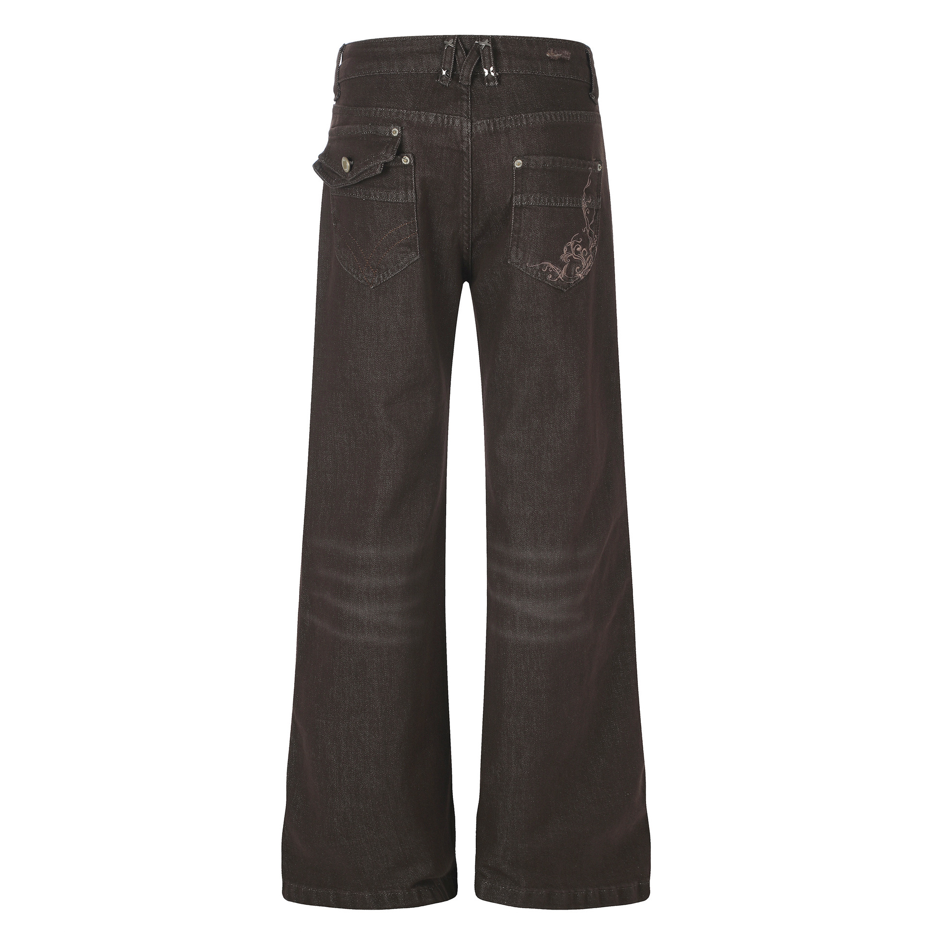 Women's High Street Embroidered Pocket Washed Distressed Cat Whisker Micro Flare Denim Jeans — image 4