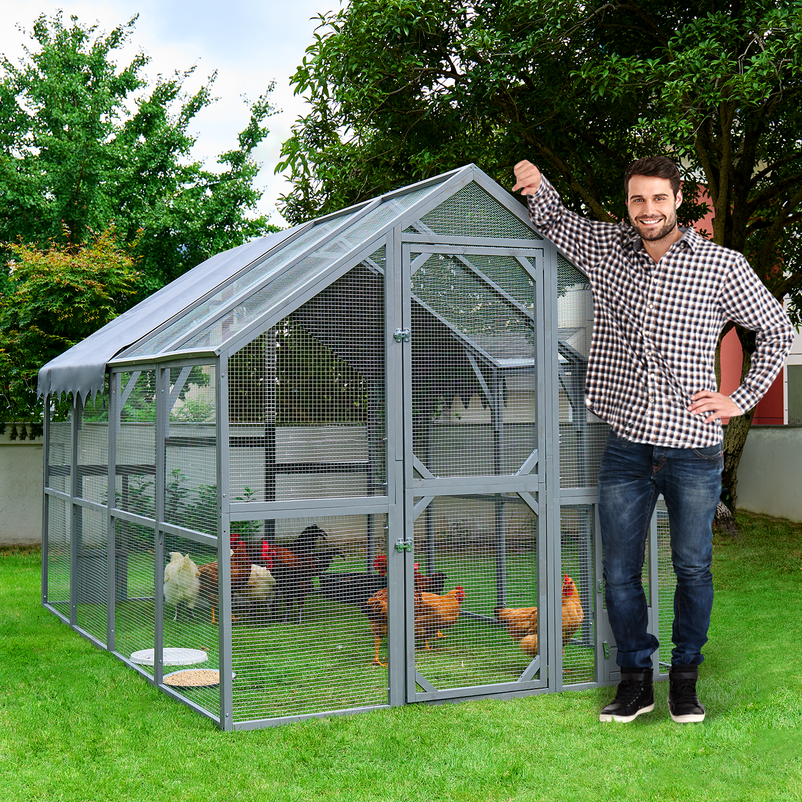 Cubículos Exteriores para Gallinas 110" - Gran Jaula de Cachorro, Cubierta Impermeable Actualizada - GRIS — imagen 3