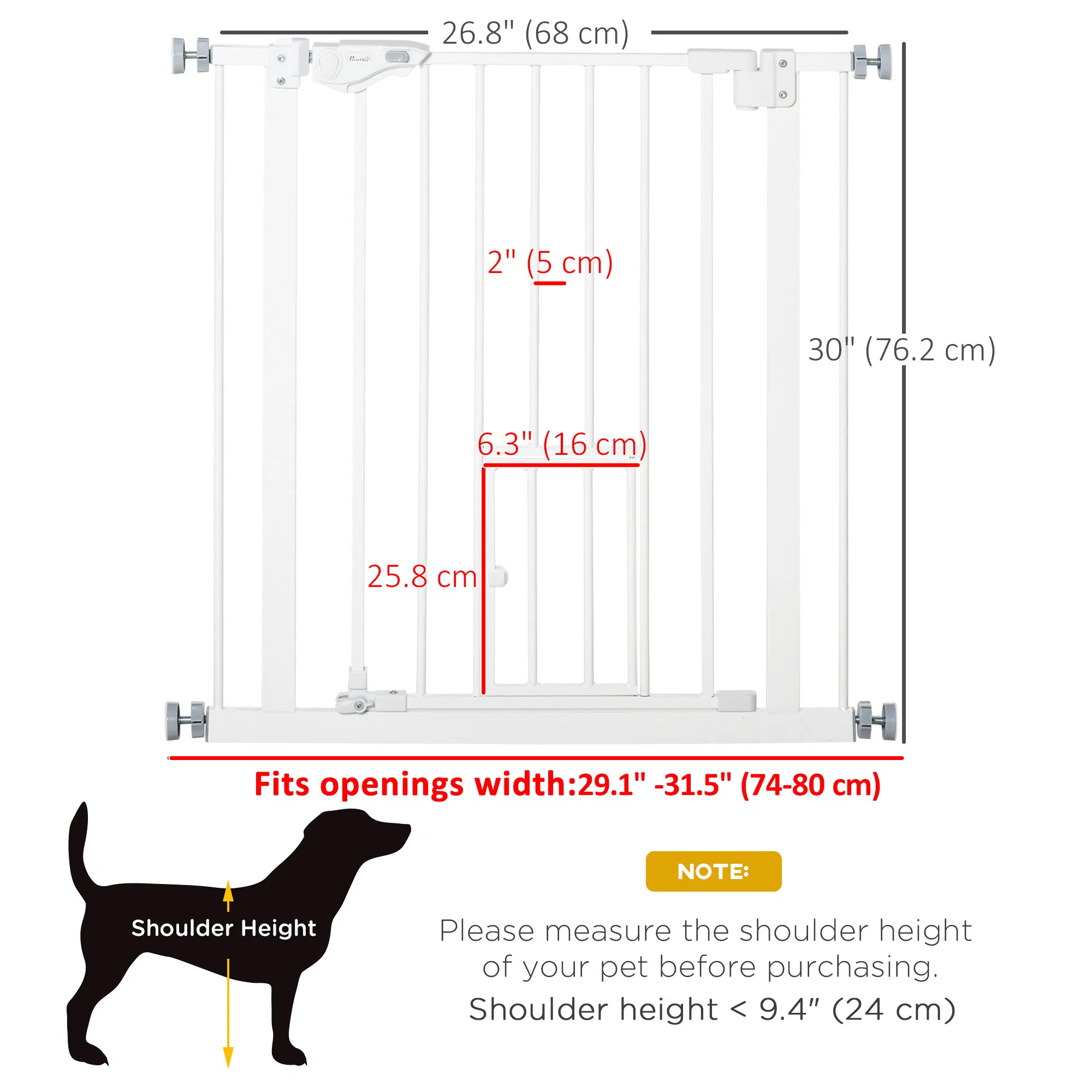 Pet Gate Extra Wide Press-Mounted with Cat Door, Auto Closing Pet Gate for Stair, Hallway, 29-32 Inch, White — image 2