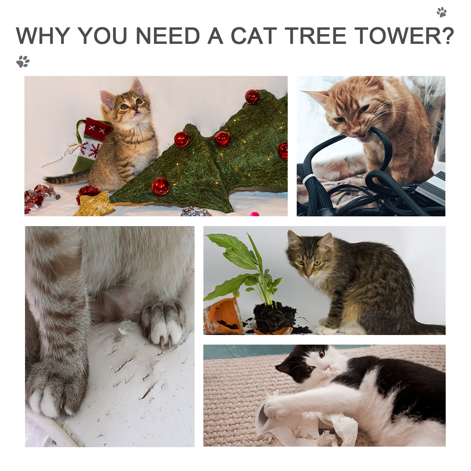 Árbol de Gatos Ajustable de 102" de Alto, 5 Niveles con Postes para Rasgar y Hamaca en Beige — imagen 4