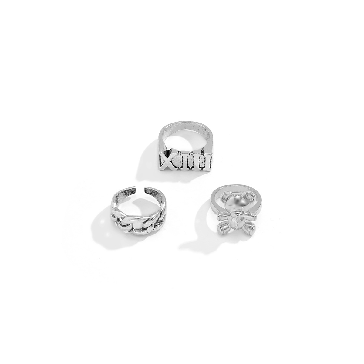 Jewelry Creative Bear Metal Geometric Ring Set Retro Roman Numerals Simple Hand Jewelry for Men — image 5