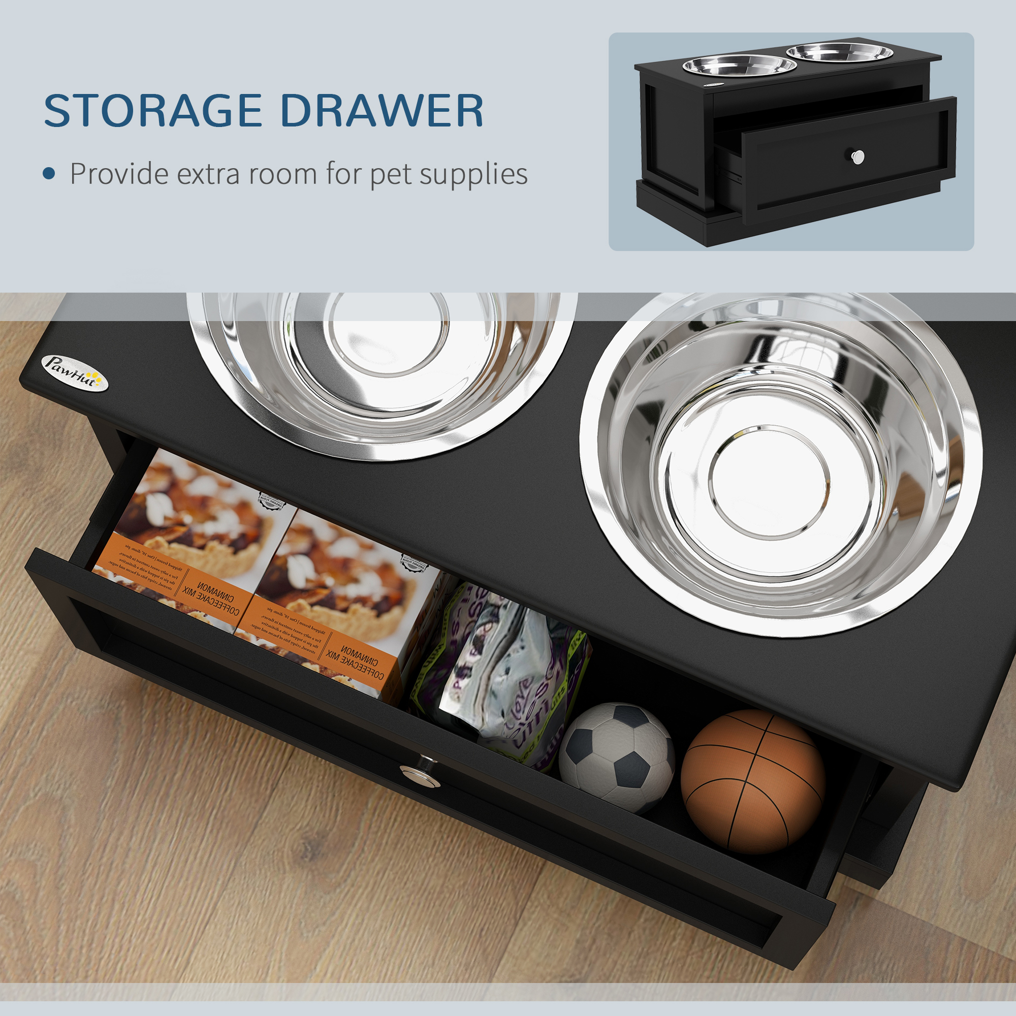 Platos para Perros Elevados con Caja de Almacenamiento, Soporte para Comida y Agua de Perro, Negro — imagen 4