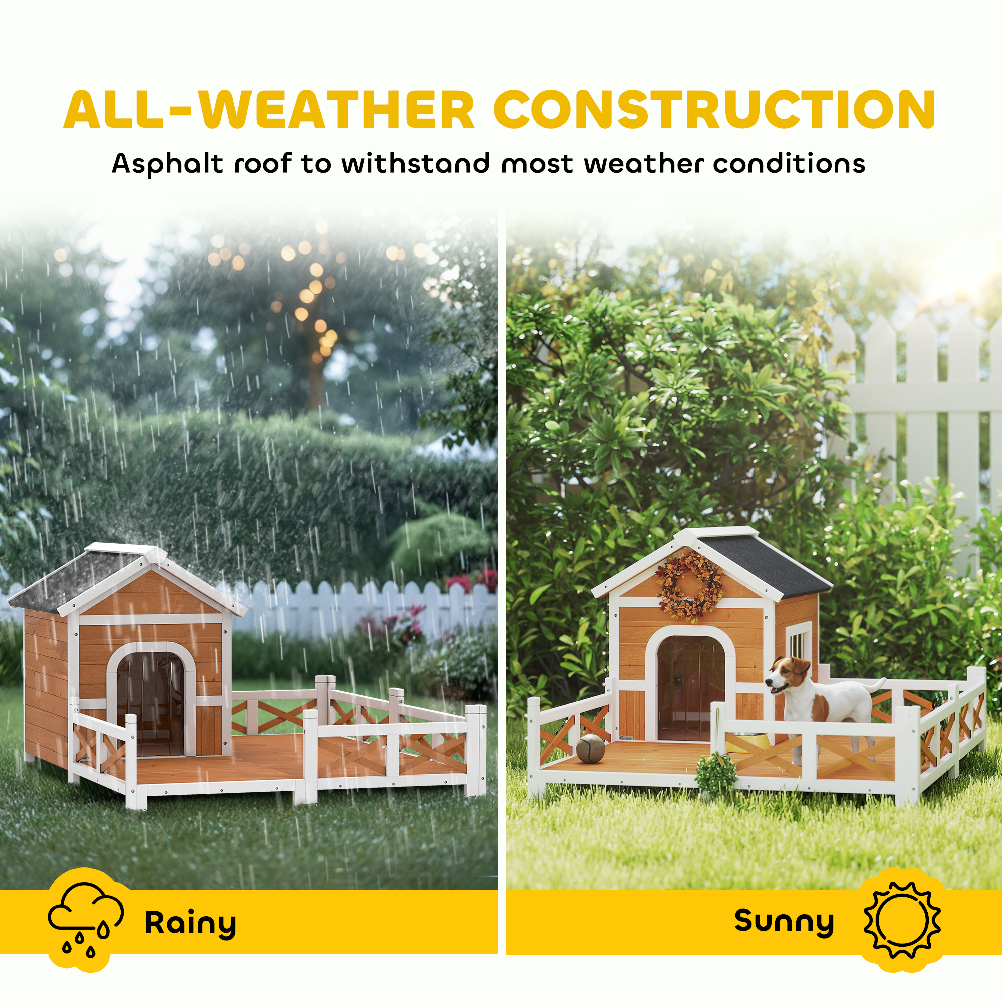 Casa de Perro Exterior en Madera, Refugio con Gran Porche, Impermeable y Techado Abordable — imagen 5