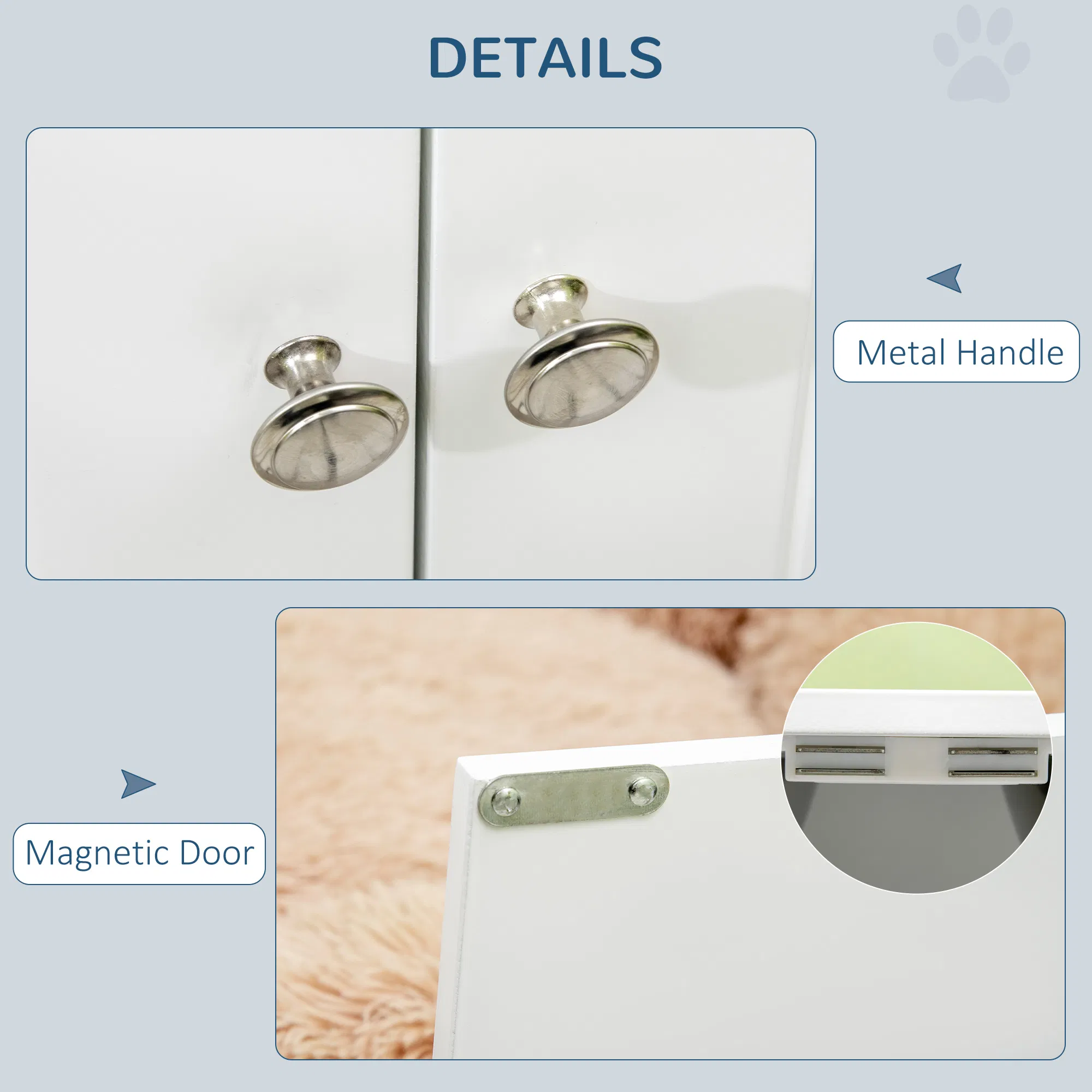 Elevated Dog Bowls for Large Dogs Pet Feeding Station with Stand, Storage, 2 Stainless Steel Food and Water Bowls, White, 23.6" x 11.8" x 14" — image 3