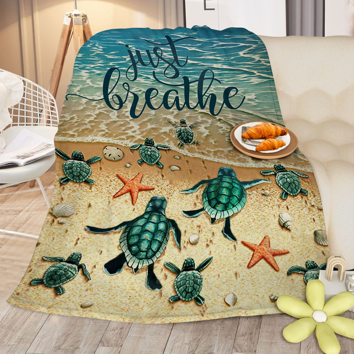 Manta de Felpa Tropical para Tortugas Marinas Bebés - Olas del Océano en 3D - Muy Suave y Plush para Tumbonas, Sofás y Cama — imagen 1