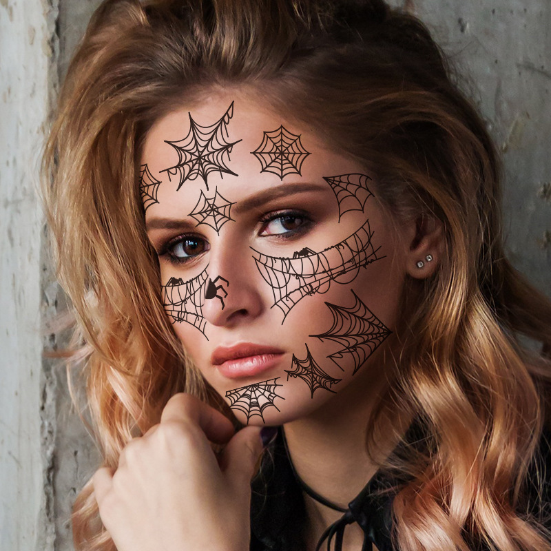 Estampas de tatuaje para Halloween, estampas faciales, estampas de red de araña, estampas temporales impermeables, estilo oscuro divertido — imagen 3
