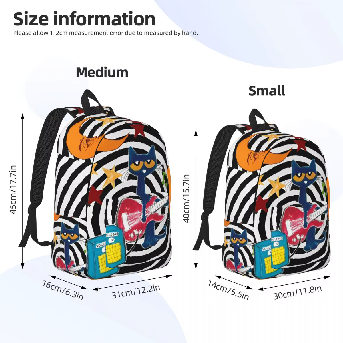 Pete The Cat I Love My White Shoes Cool Backpack High School Hiking Travel Cartoon Cats Daypack for Men Women Laptop Canvas Bags — image 4